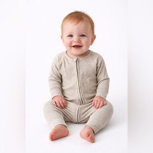 Little Sleepies Ribbed Heathered Oatmeal Bamboo Blend Zippie Sleeper 6-12 Months